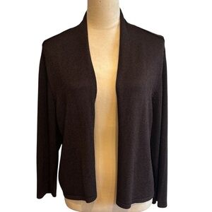 Eileen Fisher Dark Brown Open Front Knit Cardigan Large Preppy Quiet Luxury
